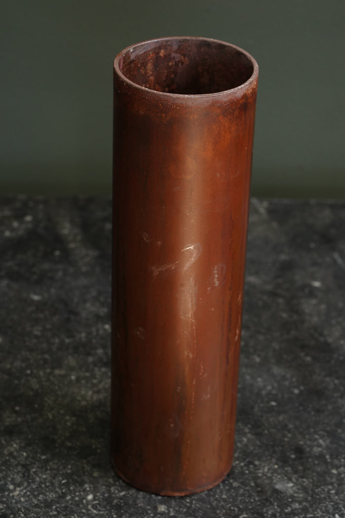 Vintage Brutalist Style Painted Metal Cylinder Vase