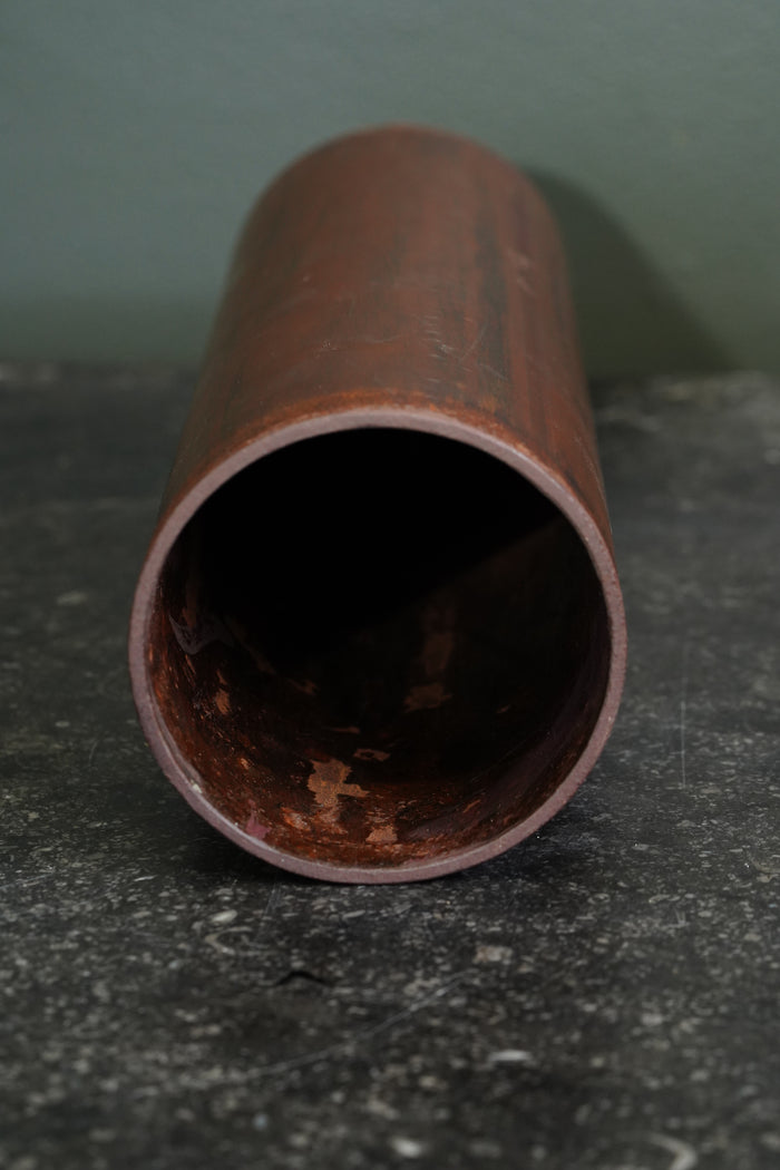 Vintage Brutalist Style Painted Metal Cylinder Vase