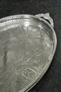 Vintage English Oval Silver Plate Gallery Tray with Shell Handles