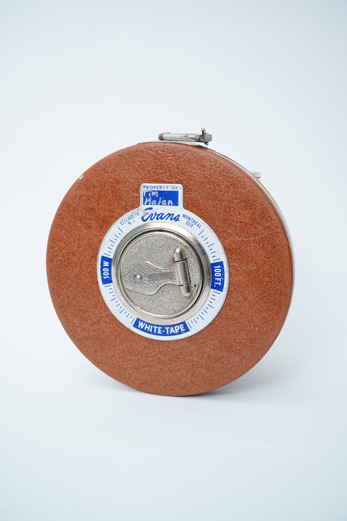 Vintage Evans 100 Ft Retractable Surveyor Tape Measure Leather Case