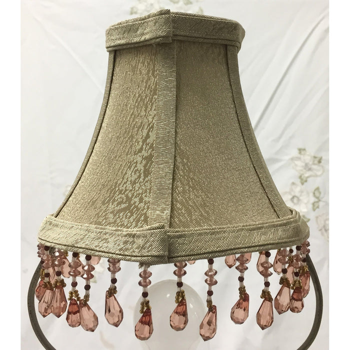 Vintage Fabric Tapered Clip-on Bell Lampshade with Pink Crystals | Small | 6" Tall-Lampshade-Antique Warehouse