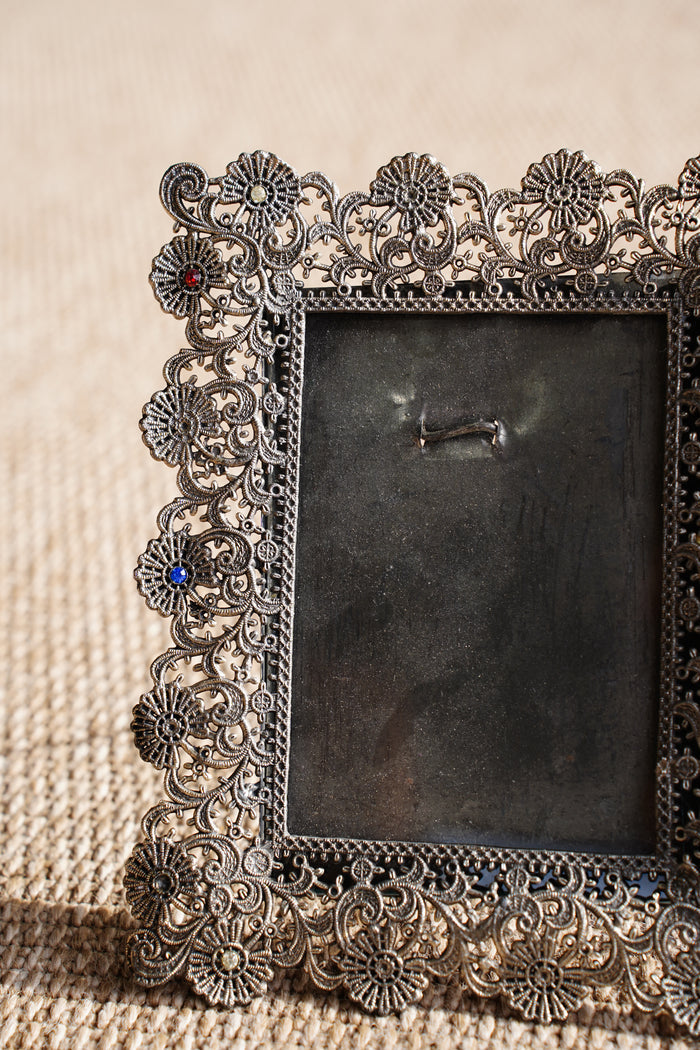 Vintage French Filigree Style Silver Tone Picture Frame