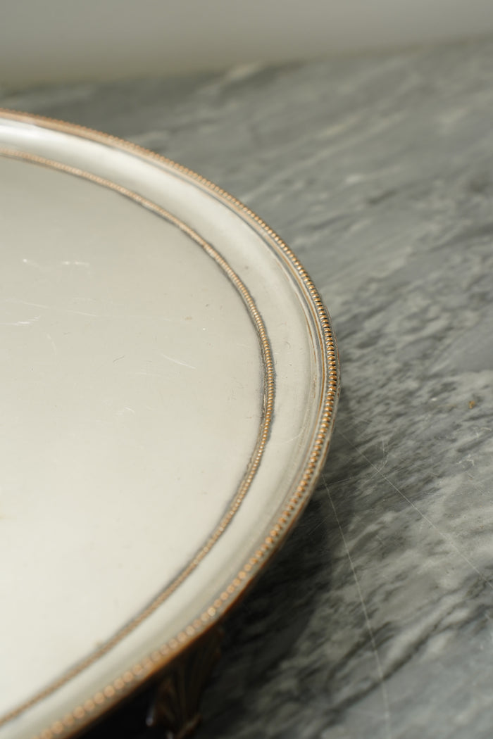 Vintage Round Silver Plate Serving Tray with Lion Crest, English