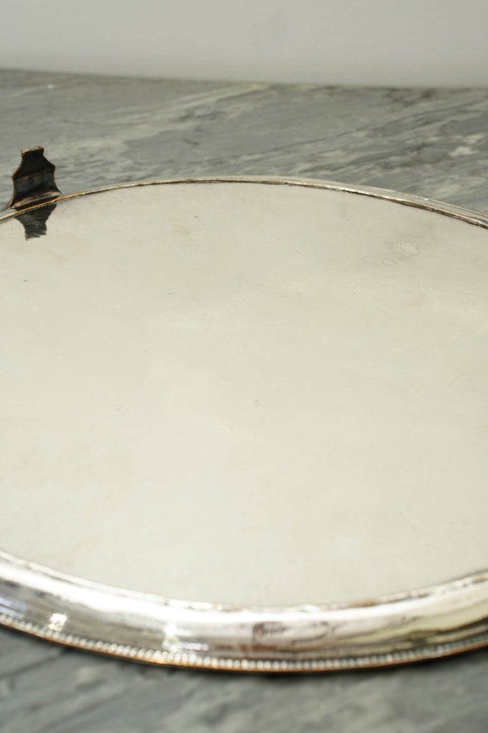 Vintage Round Silver Plate Serving Tray with Lion Crest, English
