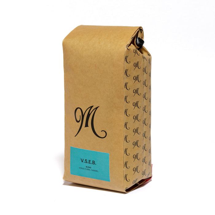 Menotti's V.S.E.B. signature espresso blend coffee — 12oz bag, front