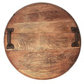 Whiskey and Wine Design Bourbon Barrel Head Serving Tray with Cast Iron Handles main image.