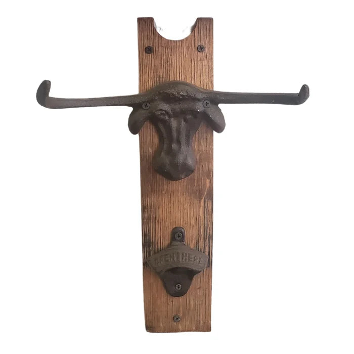 Whiskey and Wine Design Longhorn Stave Bottle Opener main image.