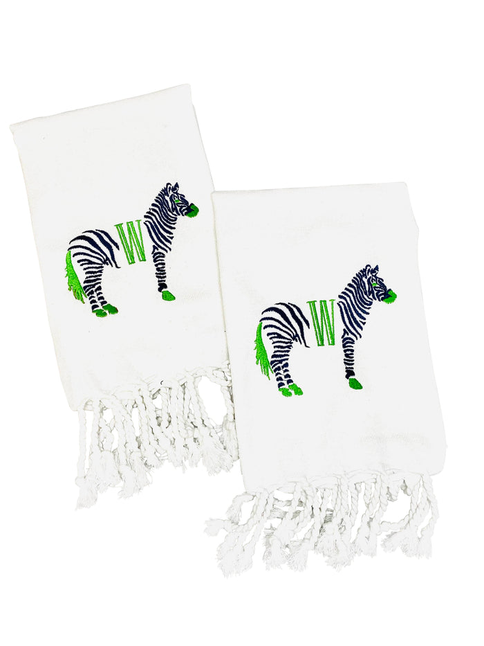 White Turkish Hand Towel with Zebra