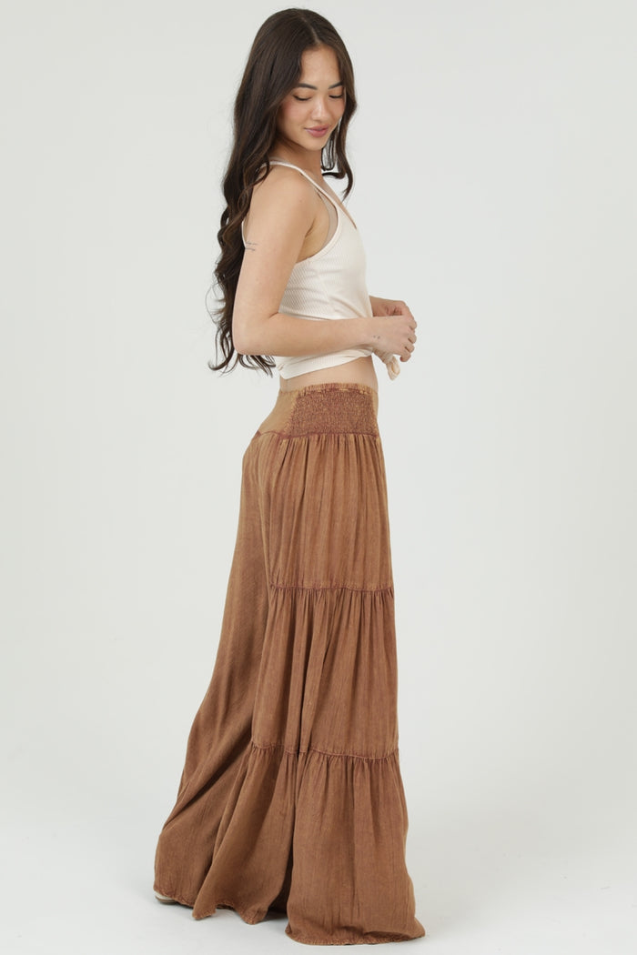 Wide Leg Tiered Pants ~ Cinnamon Brown