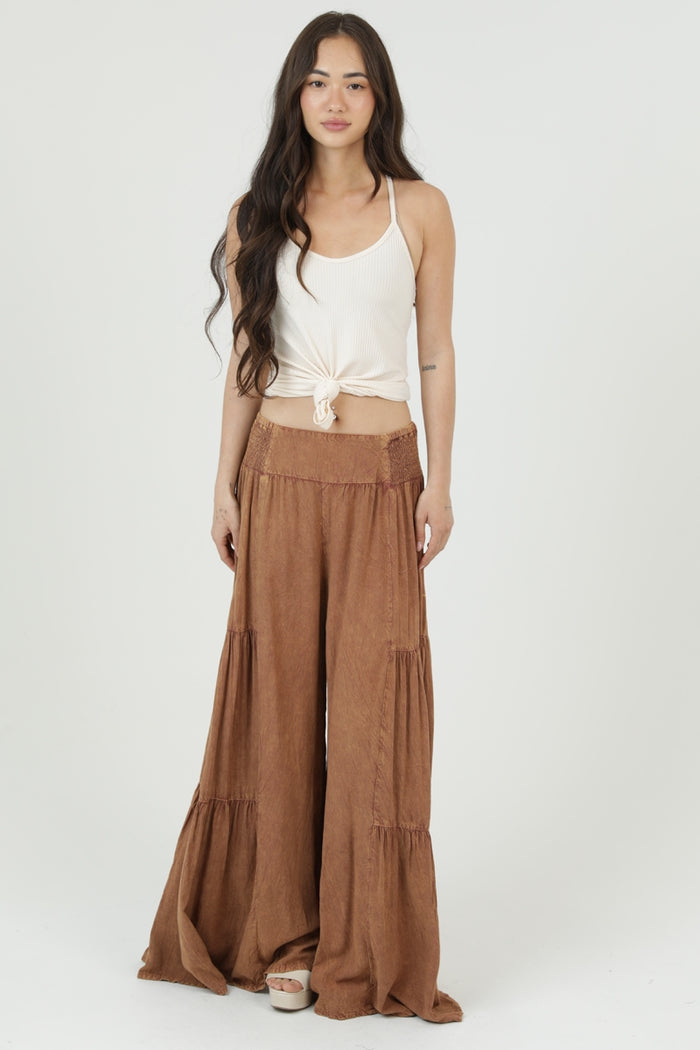 Wide Leg Tiered Pants ~ Cinnamon Brown