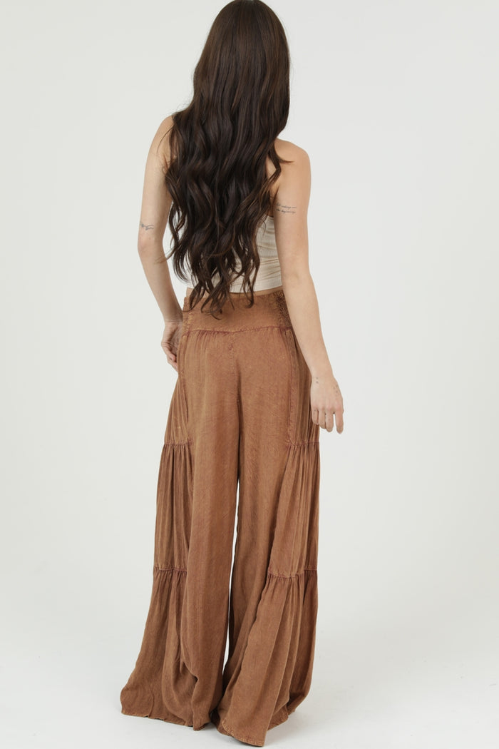 Wide Leg Tiered Pants ~ Cinnamon Brown