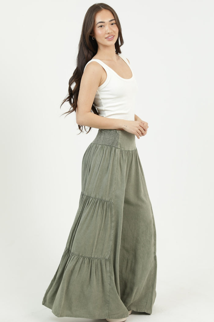 Wide Leg Tiered Pants ~ Sage Green