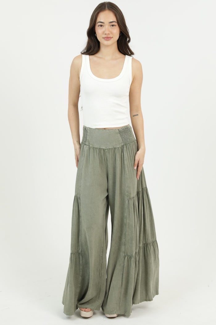 Wide Leg Tiered Pants ~ Sage Green