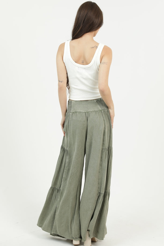 Wide Leg Tiered Pants ~ Sage Green