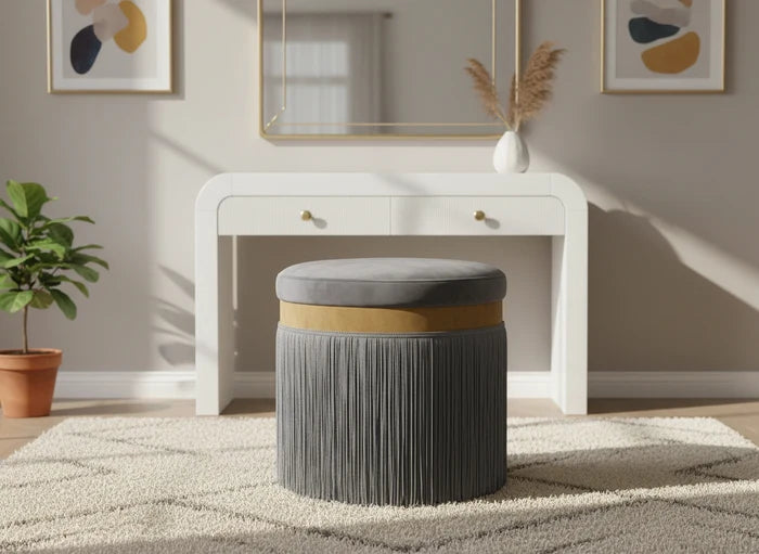 Yasmine Grey Velvet Ottoman/Stool