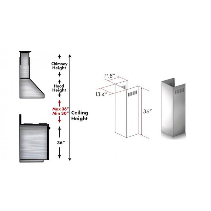 ZLINE 1-36" Chimney Extension for 9 ft. to 10 ft. Ceilings (1PCEXT-455/476/477/667/697) - Rustic Kitchen & Bath - Range Hood Accessories - ZLINE Kitchen and Bath