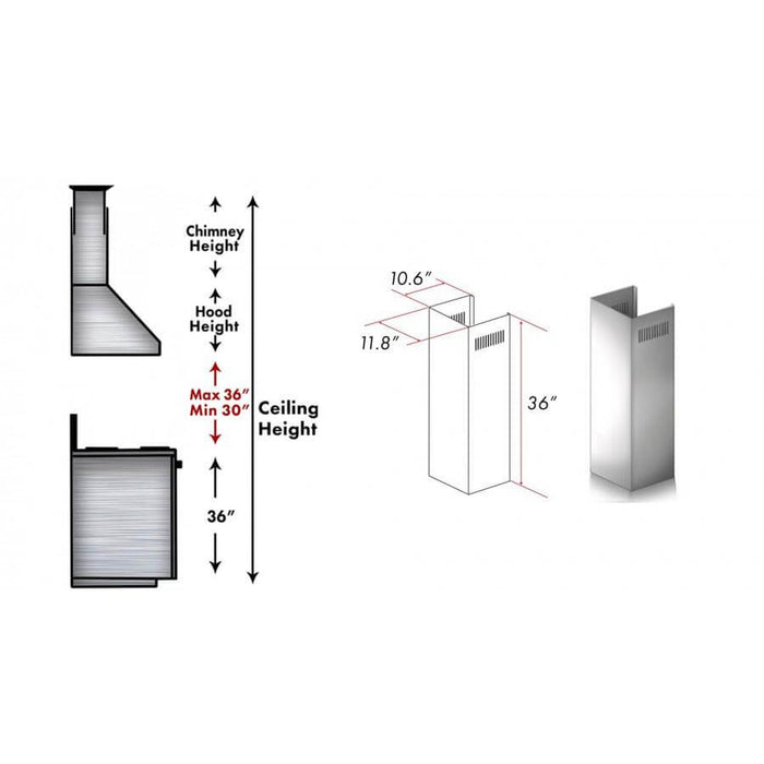ZLINE 1-36" Chimney Extension for 9 ft. to 10 ft. Ceilings (1PCEXT-587/597) - Rustic Kitchen & Bath - Range Hood Accessories - ZLINE Kitchen and Bath