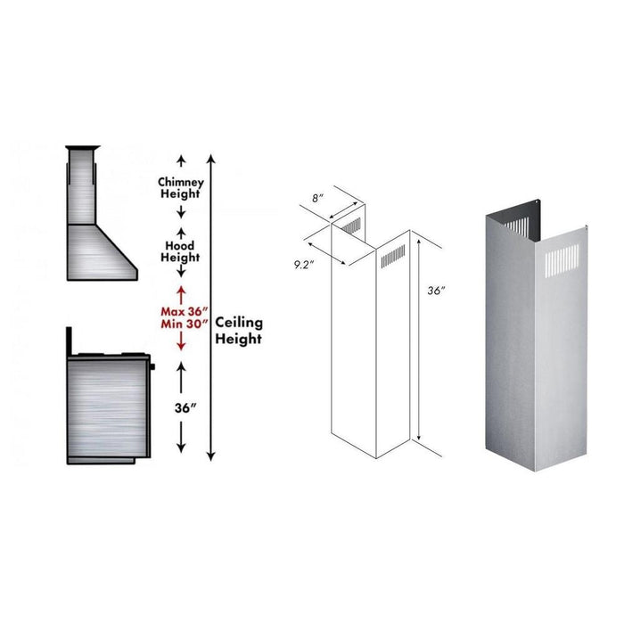 ZLINE 1-36" Chimney Extension for 9 ft. to 10 ft. Ceilings (1PCEXT-KB/KL2/KL3-304) - Rustic Kitchen & Bath - Range Hood Accessories - ZLINE Kitchen and Bath