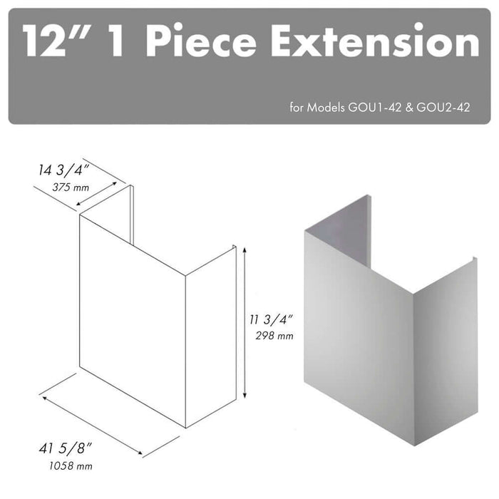 ZLINE 12 in. Chimney Extension for 42 in. Under Cabinet Outdoor Grill Hood (1PEXT-GOU42-12) main image.