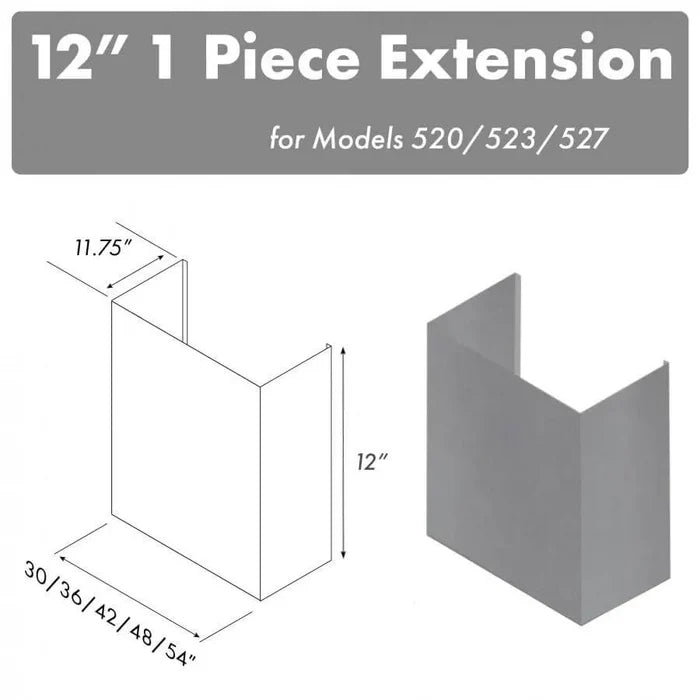 ZLINE 12 in. Chimney for 54 in. Under Cabinet Hoods (520/523/527-54-1FTEXT) main image.