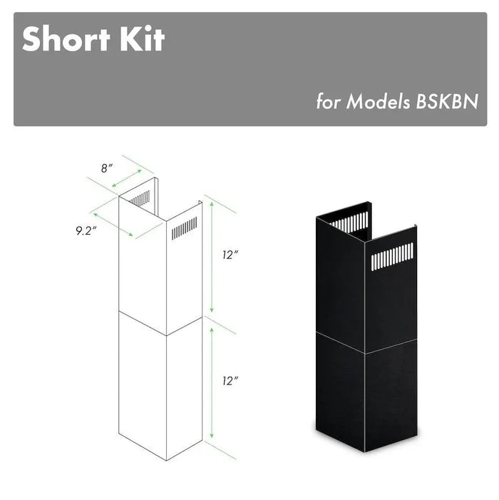ZLINE 2-12 in. Short Chimney Pieces for 7 ft. to 8 ft. Ceilings in Black Stainless (SK-BSKBN) main image.