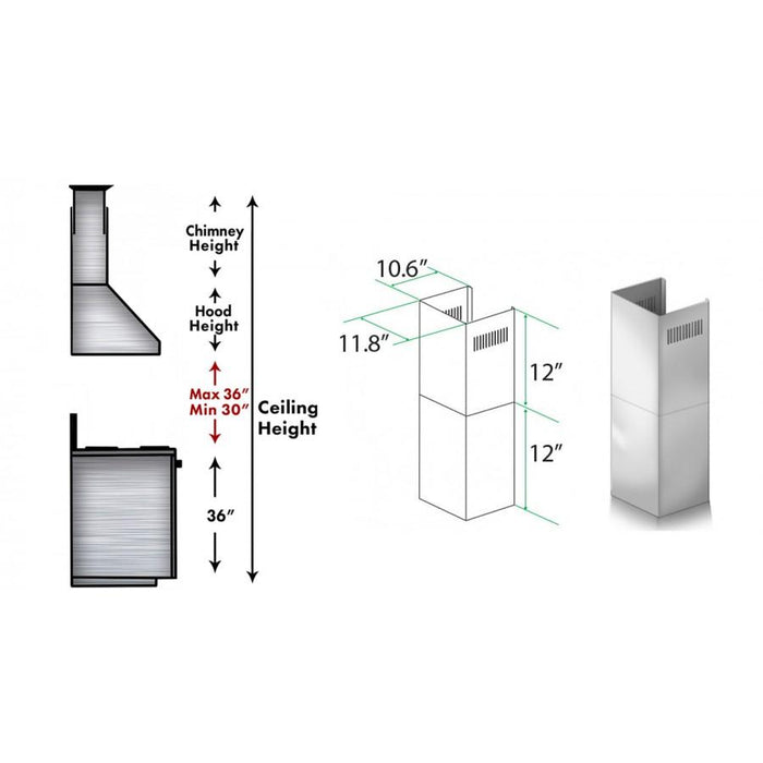 ZLINE 2-12" Short Chimney Pieces for 7 ft. to 8 ft. Ceilings (SK-9597) - Rustic Kitchen & Bath - Range Hood Accessories - ZLINE Kitchen and Bath