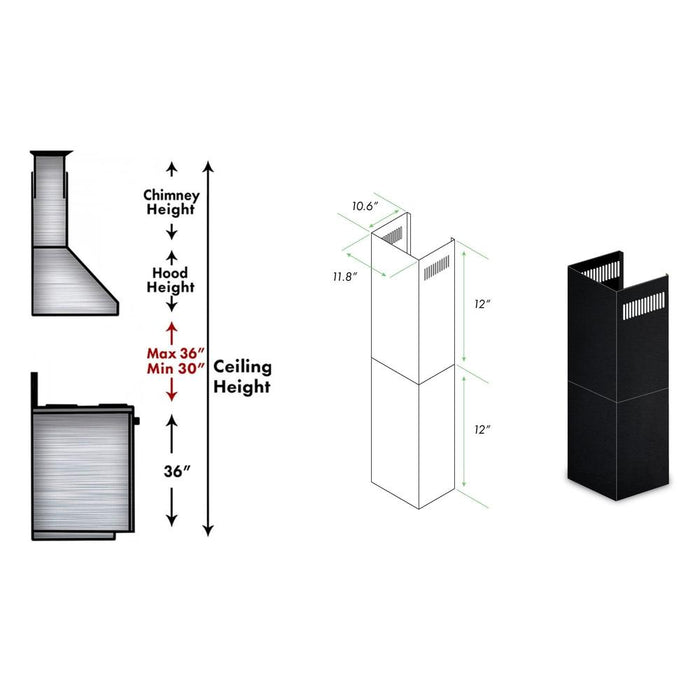 ZLINE 2-12" Short Chimney Pieces for 7 ft. to 8 ft. Ceilings (SK-BSKEN) - Rustic Kitchen & Bath - Range Hood Accessories - ZLINE Kitchen and Bath