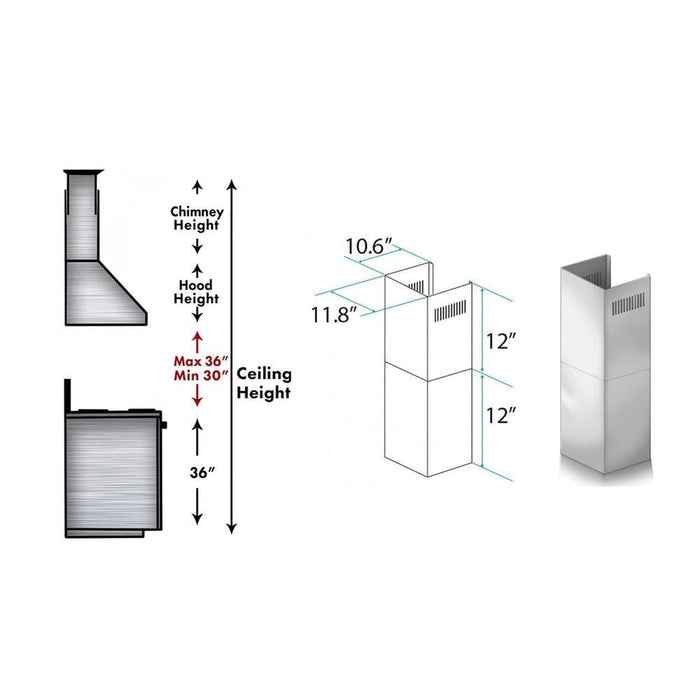 ZLINE 2-12" Short Chimney Pieces for 7 ft. to 8 ft. Ceilings (SK-587/597) - Rustic Kitchen & Bath - Range Hood Accessories - ZLINE Kitchen and Bath