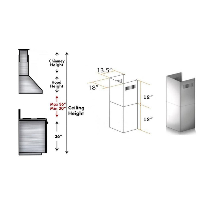 ZLINE 2-12" Short Chimney Pieces for 7 ft. to 8 ft. Ceilings (SK-687) - Rustic Kitchen & Bath - Range Hood Accessories - ZLINE Kitchen and Bath