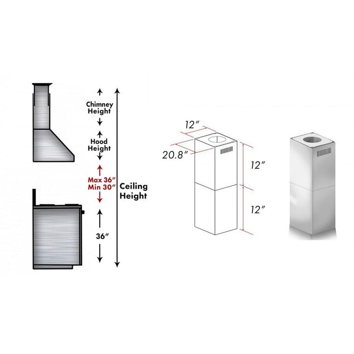 ZLINE 2-12" Short Chimney Pieces for 7 ft. to 8 ft. Ceilings (SK-697i/KECOMi) - Rustic Kitchen & Bath - Range Hood Accessories - ZLINE Kitchen and Bath