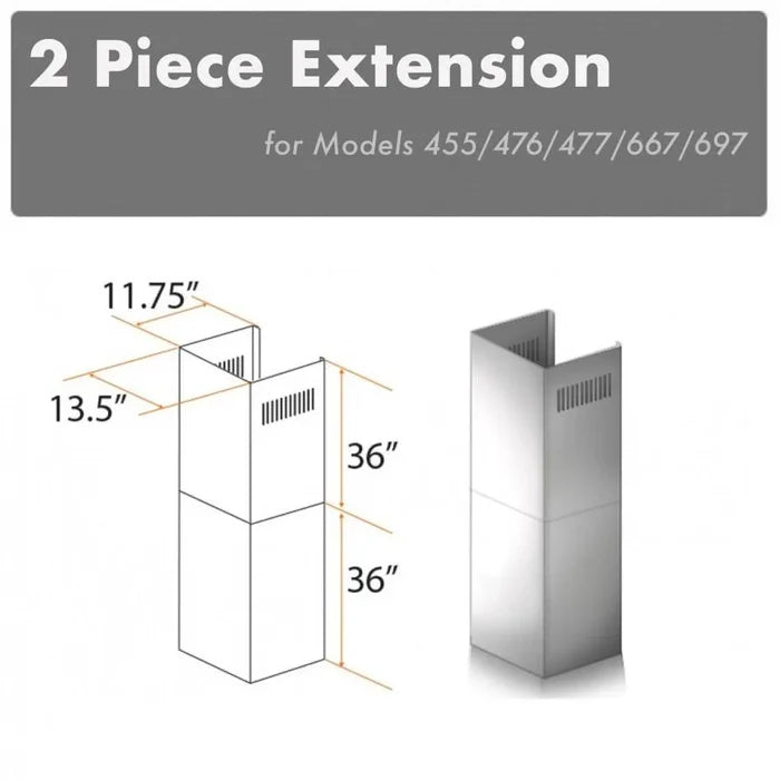 ZLINE 2-36 in. Chimney Extensions for 10 ft. to 12 ft. Ceilings (2PCEXT-455/476/477/667/697) main image.