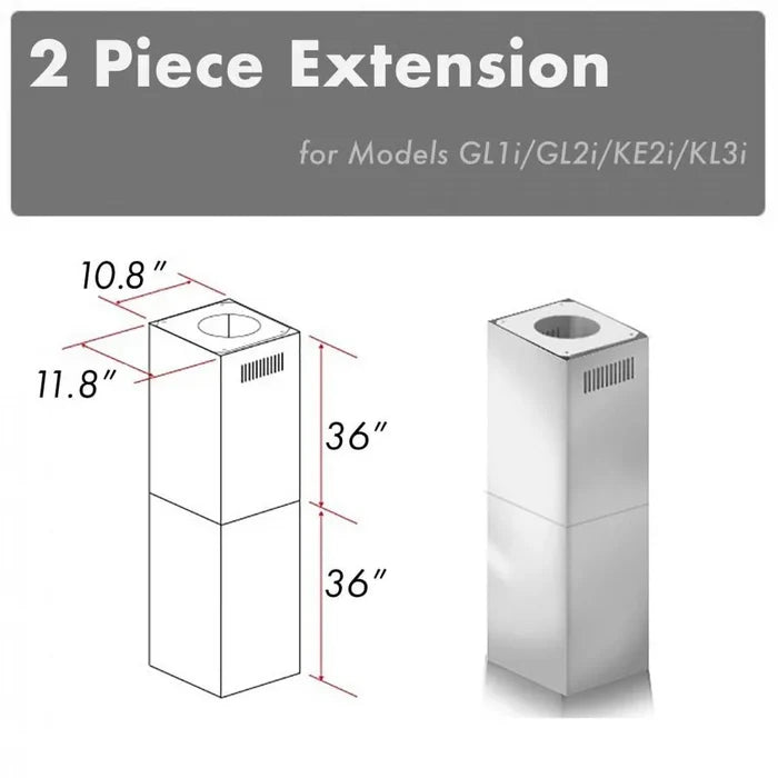 ZLINE 2-36 in. Chimney Extensions for 10 ft. to 12 ft. Ceilings (2PCEXT-GL1i/GL2i/KE2i/KL3i) main image.