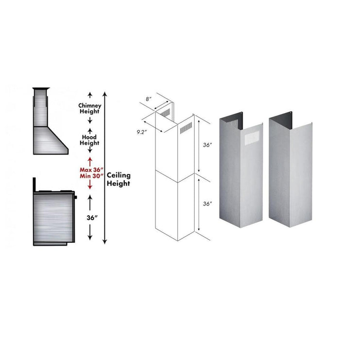 ZLINE 2-36" Chimney Extensions for 10 ft. to 12 ft. Ceilings (2PCEXT-KB/KL2/KL3) - Rustic Kitchen & Bath - Range Hood Accessories - ZLINE Kitchen and Bath