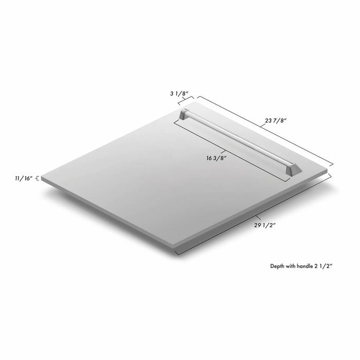 ZLINE 24" Monument Dishwasher Panel with Traditional Handle and Color Options (DPMT-24) dimensional diagram with measurements.