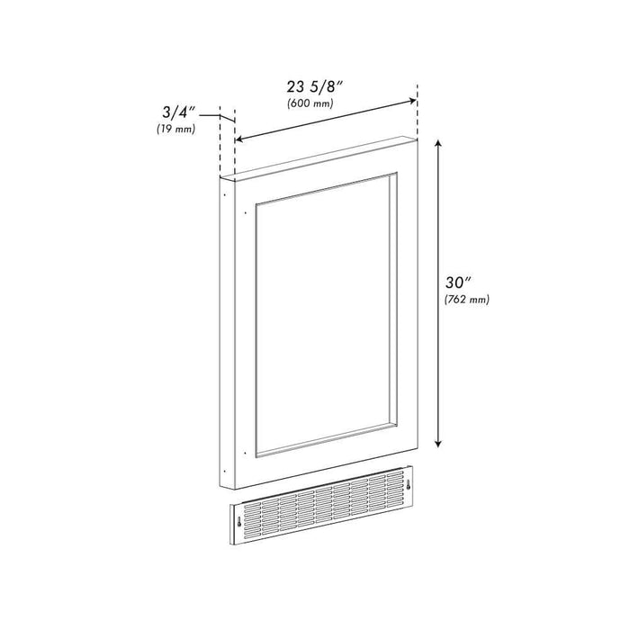 ZLINE 24 in. Touchstone Undercounter Refrigeration Door with Color Options (RPO-24) dimensional diagram.