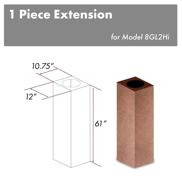 ZLINE 61 in. Hand Hammered Copper Finished Chimney Extension for Ceilings up to 12.5 ft. (8GL2Hi-E) main image.