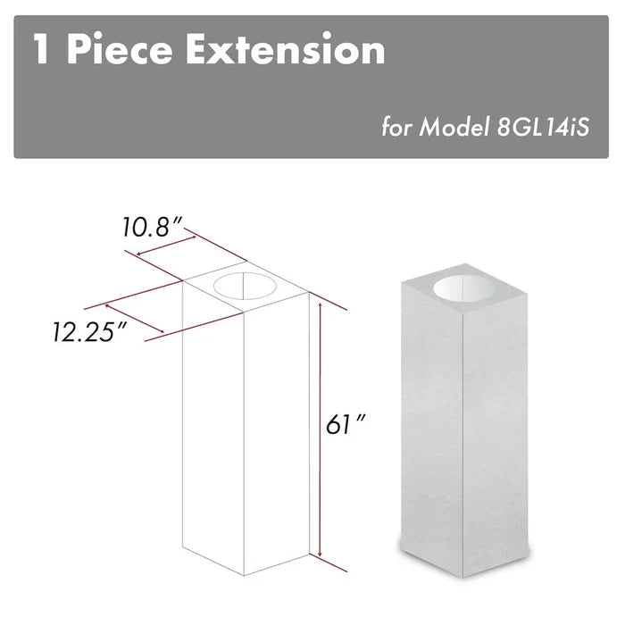 ZLINE 61 in. Satin Stainless Steel Chimney Extension for Ceilings up to 12.5 ft. (8GL14iS-E) main image.