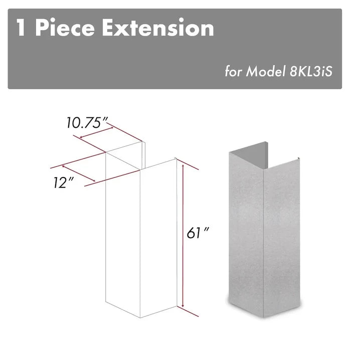 ZLINE 61 in. Satin Stainless Steel Chimney Extension for Ceilings up to 12.5 ft. (8KL3iS-E) main image.