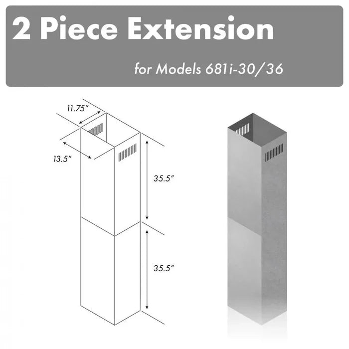 ZLINE 71 in. Extended Chimney (2PCEXT-681i-30/36) main image.