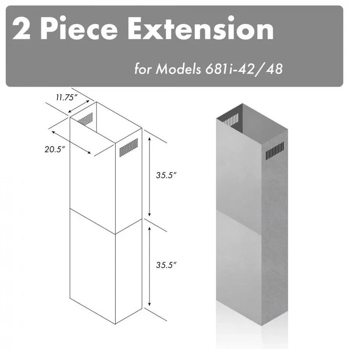 ZLINE 71 in. Stainless Steel Extended Chimney (2PCEXT-681i-42/48) main image.