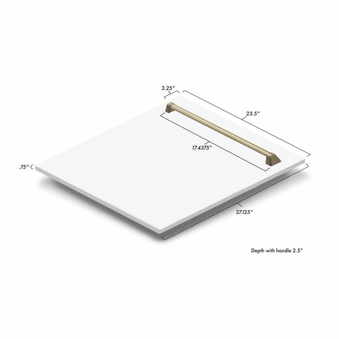 ZLINE Autograph Edition 24 in. Tallac Dishwasher Panel in White Matte with Accented Handle (DPVZ-WM-24) dimensional diagram with measurements.