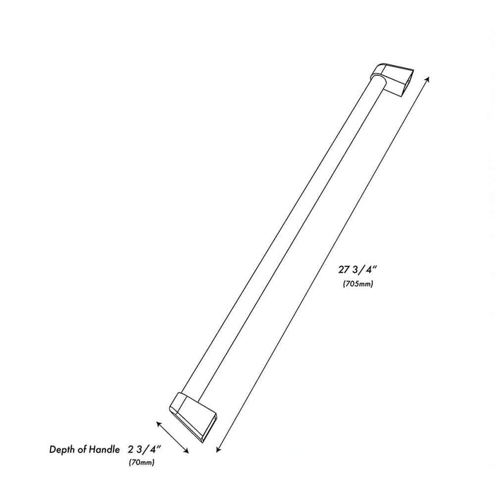 ZLINE Autograph Edition 30 in. Helix Handle (Set of 1) for Paramount and Select Ranges in Polished Nickel (SGZ-054B-K-PN) dimensional diagram.