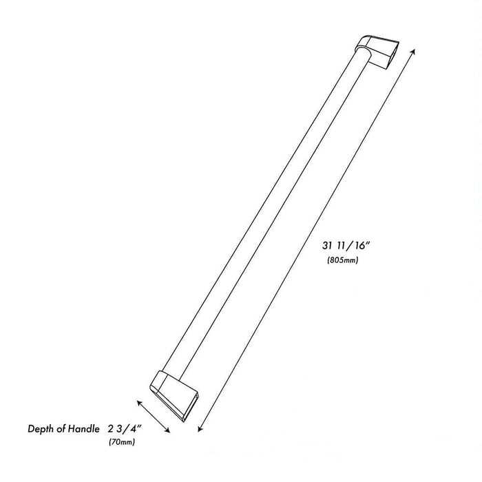 ZLINE Autograph Edition 36 in. Helix Handle (Set of 1) for Paramount and Select Ranges in Champagne Bronze (SGZ-054-K-CB) dimensional diagram.