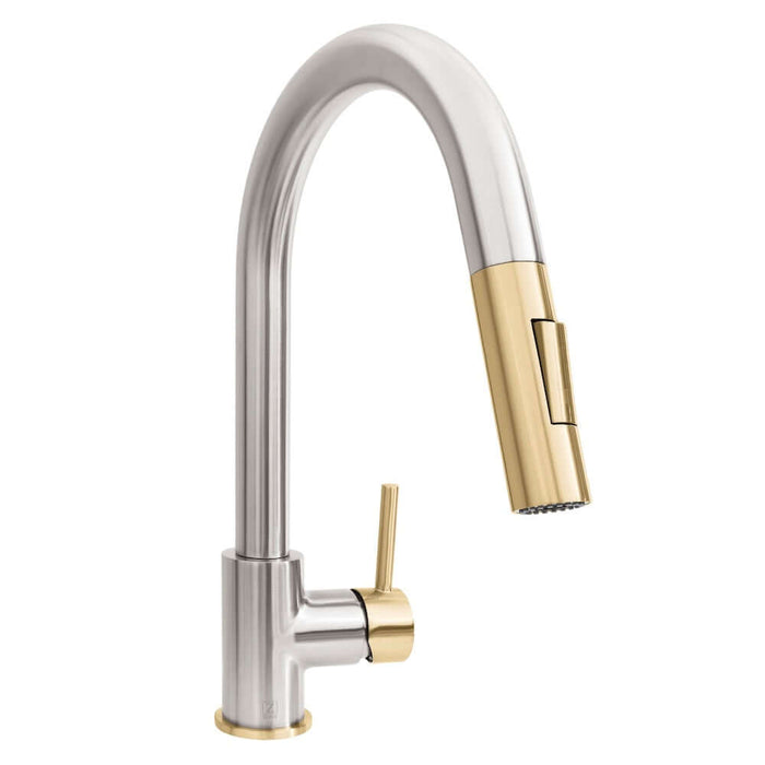 ZLINE Autograph Edition Gemini Pull Down Single Handle Kitchen Faucet in Brushed Nickel and Champagne Bronze (GEM-KF-ZBNCB) main image.