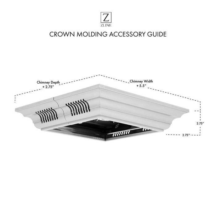 ZLINE Crown Molding in Stainless Steel with Built-in Bluetooth Speakers (CM6-BT-GL9i) dimensional diagram with measurements.