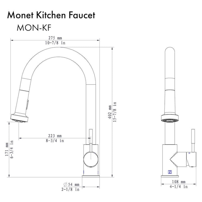 ZLINE Monet Kitchen Faucet in Polished Gold (MON-KF-PG)