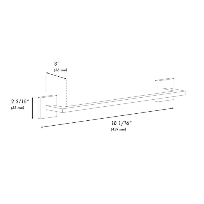 ZLINE Palisades 18 in. Towel Rail in Matte Black (RBCN1-TR18-MB) dimensional diagram.