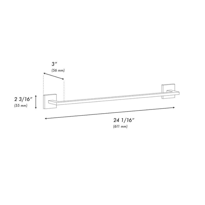 ZLINE Palisades 24 in. Towel Rail in Matte Black (RBCN1-TR-MB) dimensional diagram.