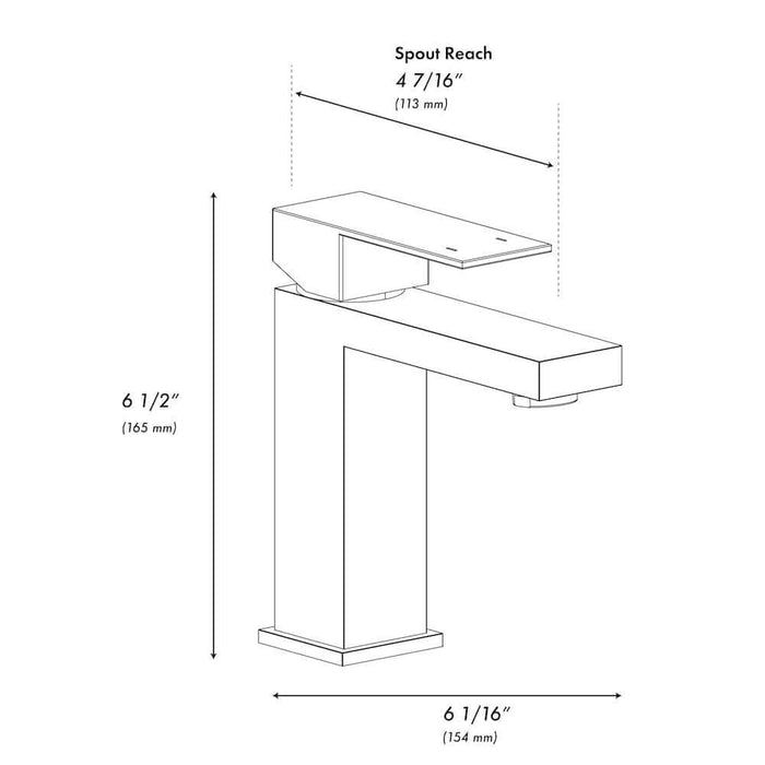ZLINE Palisades Modern Single Handle Bath Faucet in Matte Black (RBCN2-BF-MB) dimensional diagram.