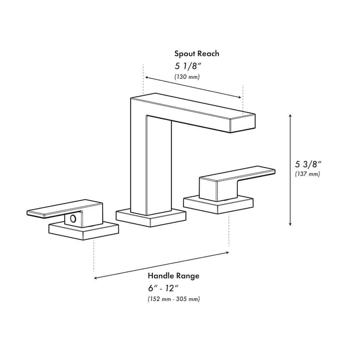 ZLINE Palisades Modern Widespread Bath Faucet in Matte Black (RBCN3-BF-MB) dimensional diagram.